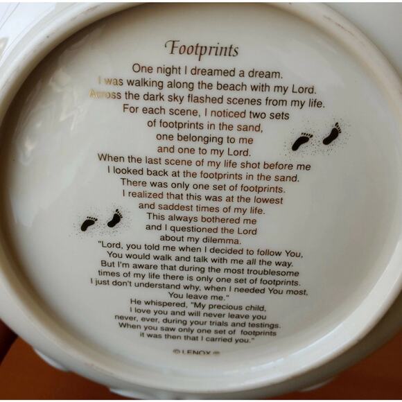 Vintage Lenox Footprints In the Sand Poem Bowl NEW IN BOX Embossed (B) - Picture 7 of 10